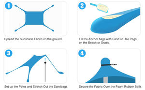 Abri de plage facile à installer avec cordons élastiques et ancrage par sacs de sable – Équipement de vacances d'été – Tente de plage pare-soleil - Product Image 2