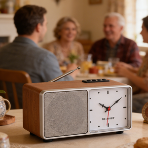 Haut-parleur sans fil rétro, radio FM multibandes, fente USB/TF, horloge décorative, sortie 5W, <span class=keywords><strong>batterie</strong></span> rechargeable - Product Image 2