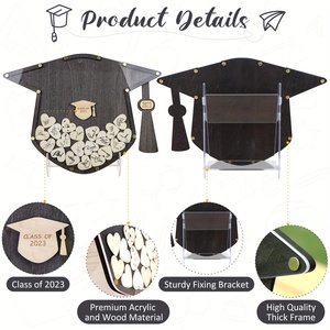 1Pc Houten Drop Top Gastenboek Afstuderen 60 Houten Harten Perfect 2024 College Middelbare School Klas Decoratie Afstuderen - Product Image 2