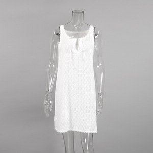 Nuovo Abito <span class=keywords><strong>da</strong></span> <span class=keywords><strong>Notte</strong></span> Estivo <span class=keywords><strong>da</strong></span> Donna in Cotone Lavorato a Maglia Bianco, Scollo a V, Senza Maniche, Morbido, Traspirante, Vestibilità Ampia, per Casa - Product Image 6