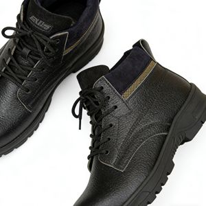 Men's Black Genuine Leather Square Toe Lightweight <b>Work</b> Safety <b>Shoes</b> <b>Slip</b>-<b>On</b> Anti-Skid All Seasons Uganda Bulk - Product Image 5