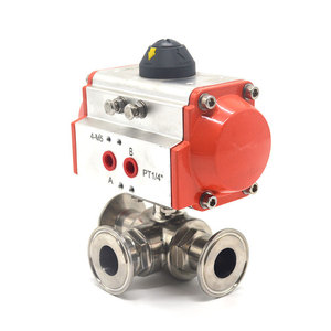 Válvula de bola sanitaria de acero inoxidable Q684F 1 pulgada tipo L con actuador neumático para control de flujo de agua - Product Image 3