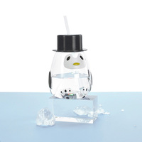 Gobelet LED en PET réutilisable et étanche de 500 ml, écologique, en forme de pingouin, avec paille intégrée, couleur personnalisable, idéal pour les fêtes d'enfants
