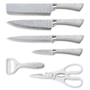 Nuevo Juego de <span class=keywords><strong>Cuchillos</strong></span> de Cocina <span class=keywords><strong>Amazon</strong></span> de 6 Piezas con Patrón de Ondas, Revestimiento Antiadherente Negro, Cuchillo, Tijeras, Pelador de Cerámica - Product Image 4