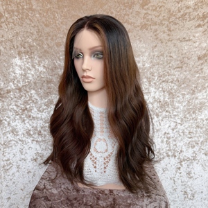 Perruque juive HD Lace Top en cheveux européens de qualité supérieure à nœud unique brune avec mèches <span class=keywords><strong>caramel</strong></span> perruque Lace Front de <span class=keywords><strong>couleur</strong></span> avec doublure en soie - Product Image 5