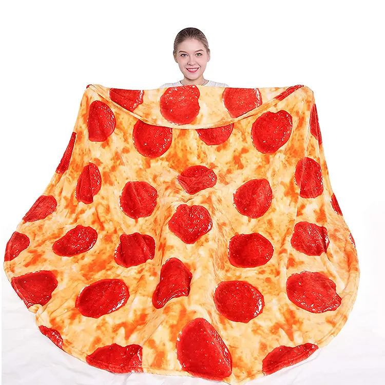 Tùy Chỉnh Flannel Pizxza Chăn Hai Mặt Pizza Shape Dog Chăn Fkeece Burrito Tortilla Chăn