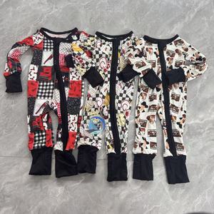 Op maat gemaakte baby bamboe romper mystery box bamboe slaappakken diverse prints bamboe baby pyjama's baby meisje op maat rits - Product Image 1