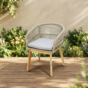 Silla de Jardín de Cuerda Gris Resistente en Oferta - Muebles de Exterior Minimalistas para Villa con Diseño Ecológico de Hierro y Madera - Product Image 2