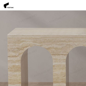 Tostone Personnalisable Carré Beige Naturel Travertin Salon <span class=keywords><strong>Console</strong></span> <span class=keywords><strong>Table</strong></span> pour Couloir Entrée Villa Hôtel Appartement - Product Image 4