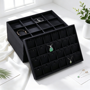 Plateaux de présentation de bijoux en velours de qualité supérieure, personnalisables avec logo, empilables, pour rangement de bijoux, inserts de tiroir de comptoir, ensembles en gros - Product Image 2