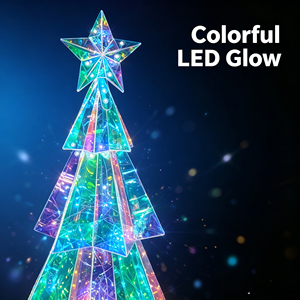 Iridescent <b>LED</b> Christmas Tree Figurine <b>Star</b> Topped Holiday Decoration Indoor Outdoor Garden Ornament - Product Image 2