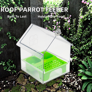Transparent Rectangle Shaped Parrot Feeding Station <b>Large</b> Capacity Durable Plastic Hanging Feeding Trough Feeder - Product Image 2
