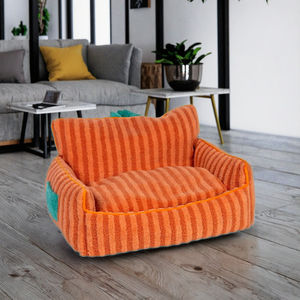 Produk hewan peliharaan oranye ramah lingkungan sofa kantong berlapis kain pola Solid dengan penutup pelindung yang dapat dilepas tempat tidur musim dingin untuk anjing kucing - Product Image 1