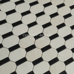 Mosaico del secolo pietra naturale marmo bianco nero ottagono striscia mosaico piastrelle parete pavimentazione - Product Image 6