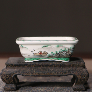 Pot à bonsaï rectangulaire en céramique de style japonais peint à la main, mini-jardinière de la taille d'une paume, pot à haricots - Product Image 3