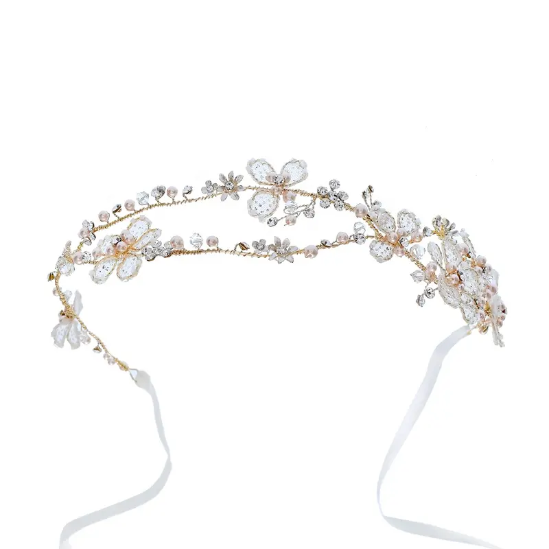 Coroa de princesa flor e tiaras com strass para noiva