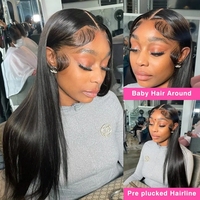 Perruques Lace Front Longues 13x4 en Cheveux Humains Indiens Remy Lisses, Base en Dentelle Transparente, Densité 180%, Cheveux de Bébé, Sans Colle, Petites/Grandes Tailles