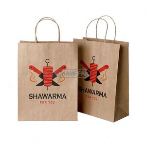 Bolsa de Papel Kraft Marrón para Comida para Llevar, Personalizada con Logotipo, Ecológica, Reciclable, Impresa, para Pizza, Kebab, Deli, Shawarma, con Asa - Product Image 4