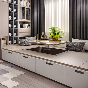 Tiroir de meuble moderne de style japonais avec tatami <span class=keywords><strong>gris</strong></span> perle brossé et noir, poignée dissimulée en alliage d'<span class=keywords><strong>aluminium</strong></span> et de zinc - Product Image 6