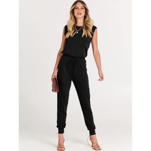 <b>Womens</b> Summer Sleeveless Jumpsuit High Waist Stretchy Crewneck <b>Romper</b> With Pockets Casual Daily Wear Outfit - Product Image 3