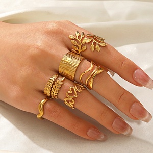 Songfu Customizable Waterproof Gold Plated Jewelry Stainless Steel Italian Vintage <b>Finger</b> <b>Rings</b> Set for Women - Product Image 5