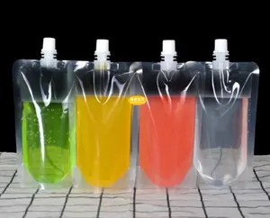 Sac d'emballage en plastique pour jus de boisson gazeuse et Fuice de fruits, vente en gros, pochette de bec verseur, emballage de liquide d'alcool