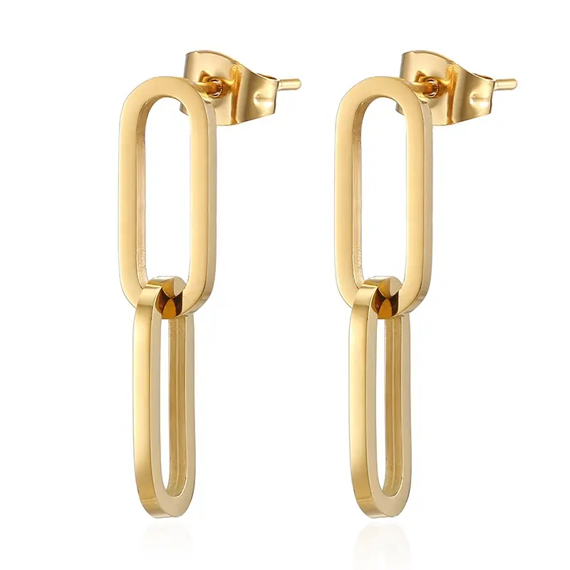 Wholesale 18K Gold Plated Stainless Steel Paper Clip U-Shape Stud Ear Ring Paperclip U Shape Chain Earrings