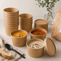 Bol à soupe en papier avec couvercles ventilés, sans BPA, pour usage en restaurant, fabriqué avec des matériaux de qualité alimentaire, durable et biodégradable