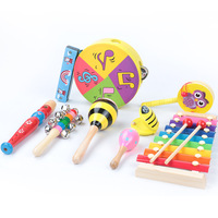 Children's Wooden Maraca Drum Rattle Musical Percussion Instrument Orff Set Game Educational Music Gift Toys for Kids Toddlers