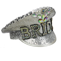 Chapeau de Capitaine Scintillant Argenté pour Enterrement de Vie de Jeune Fille et Soirée de Mariage – Casquette à Lettres en Strass et Paillettes pour les Événements de Future Madame