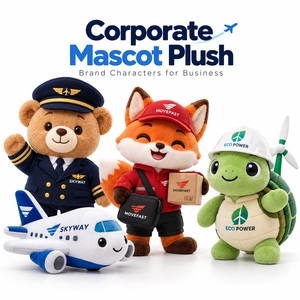 Mascotte en peluche personnalisée de 25 cm avec logo brodé, personnage d'entreprise pour la promotion des compagnies aériennes, des coursiers et des entreprises d'énergie - Product Image 1