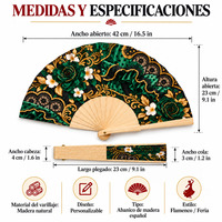Éventail espagnol en bois, motif floral doré et vert, 23 cm, haute qualité, cadeau, Abanicos De Madera, Carnaval espagnol, éventails en bois personnalisés