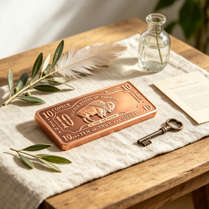 Barra de cobre de 999, 10 onzas, con relieve de búfalo, rectangular, tipo placa, troquelada, coleccionable de arte. - Product Image 3