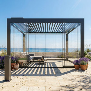 Pergola bioclimatique automatisée avec capteur de pluie à fermeture instantanée, véranda en aluminium résistante aux intempéries pour les fortes coups de pluie d'été - Product Image 1