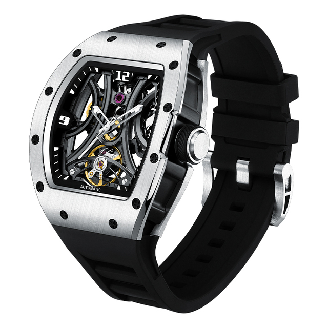 Top Brand Luxury Men's Automatic Mechanical Watch Popular Business OEM Wrist Watches with Rubber Band Oval Case