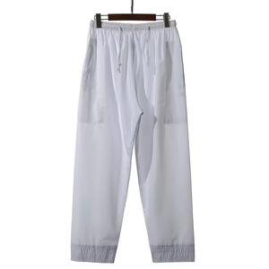 Men's casual lightweight polyester trousers with a solid color flat design and <b>elastic</b> waist, Islamic Muslim clothing - Product Image 1