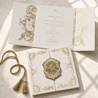 Suite d'invitations de mariage de luxe, pliées en deux, personnalisées, avec dorure à chaud, en ivoire, style baroque, monogramme, cartes d'invitation de luxe avec enveloppe