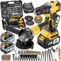 Kit combiné meuleuse d'angle et perceuse sans fil 20V, moteur sans balais, ensemble d'outils électriques avec 2 batteries au lithium et chargeur