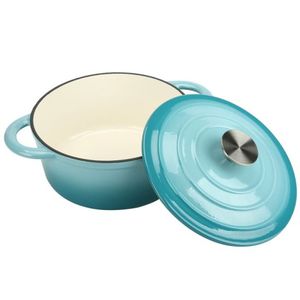 <span class=keywords><strong>DEBIEN</strong></span> Cocotte en fonte émaillée multicolore, écologique, compatible gaz et induction, ronde, avec deux poignées et couvercle, design minimaliste - Product Image 2