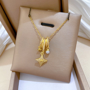 Collar de perlas estrella Aurora XL088 con detalles de cristal, collar de acero inoxidable chapado en oro de 18 quilates, regalo de joyería para mujer esposa - Product Image 4