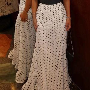 Falda Maxi de Gasa con Estampado de Puntos Blancos y Negros, Cintura Alta, Estilo Sirena, Elegante para Mujer, Ideal para Vacaciones de Verano y Eventos Nocturnos - Product Image 5