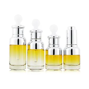 JX PACK Serum Minyak Esensial Kosmetik, Botol Penitis Kaca Emas 30 Ml dengan Topi Distributor Hitam Perak Emas