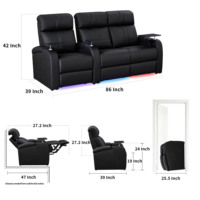 Canapé inclinable électrique moderne 3 places en cuir véritable à gravité zéro avec éclairage LED 7 couleurs pour home cinéma et salon