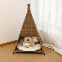 Imitations-Rattan Haustierbett, Atmungsaktives Kühles Katzenhaus für den Sommer, Umweltfreundliches Material, Geeignet für Katzen & Hunde
