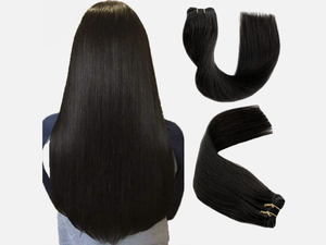 Cheveux humains indiens noirs naturels, base en soie, lisses, ensemble complet pour la tête, densité 100%, cheveux Remy, trame de cheveux doublement tirée, toutes les couleurs - Product Image 2