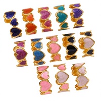 Nouveau style, bracelets manchette ouverts en acier inoxydable, faits main, en forme de cœur (grands et petits), avec finition émail goutte d'huile et forme en C, élégants, tendance, haut de gamme