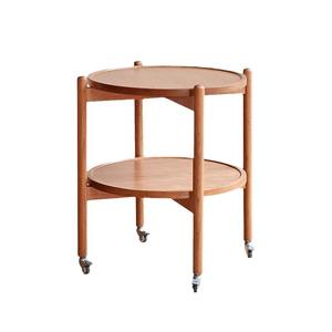 Nordic Solid Wood Coffee <b>Table</b> Cherry Wood <b>Round</b> Double Layer Movable Wheeled <b>Side</b> <b>Table</b> For Living Room - Product Image 5