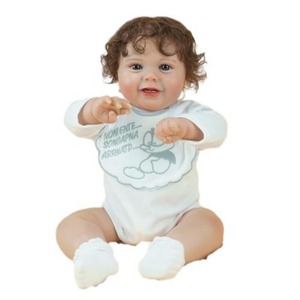 Venta al por mayor realista recién nacido suave silicona dibujos animados babero blanco Onesie bebé muñeca de juguete - Product Image 4