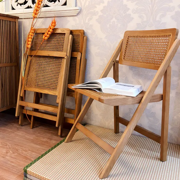 Excellent Quality Low Price Living Room Cane Rattan Wicker Solid Wooden Folding Chair