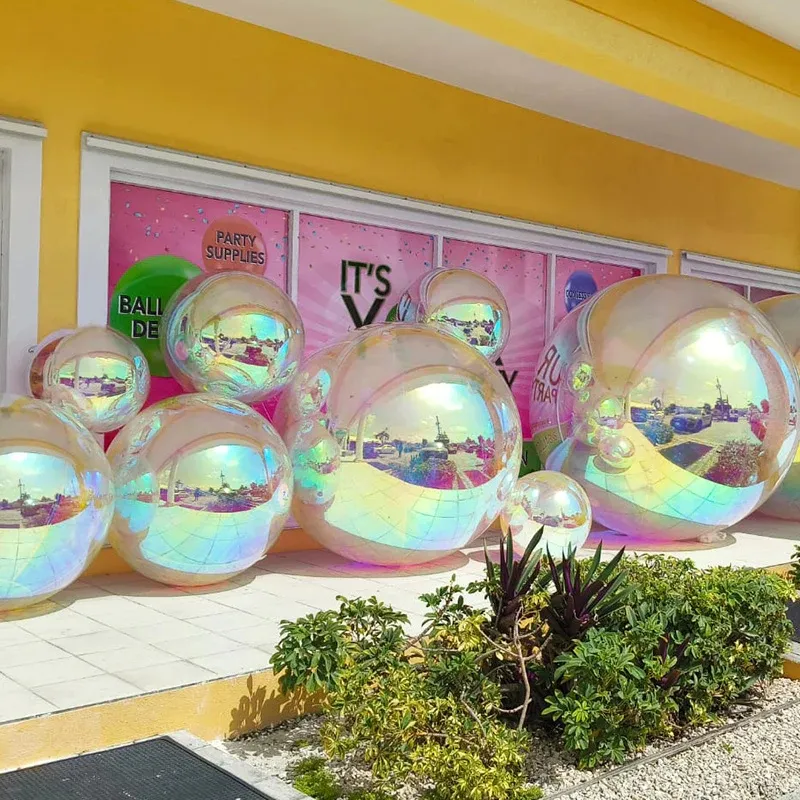 Boule à miroir irisée boules à miroir poly sphère ballon géant gonflable argent boule colorée grand globe à miroir gonflable